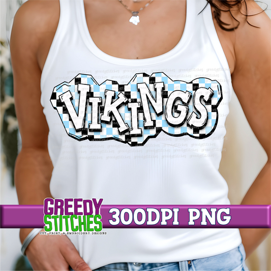 Checker Vikings Plate PNG - Columbia Blue Black