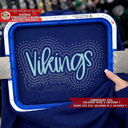 Vikings Script Bling & Machine Embroidery Design
