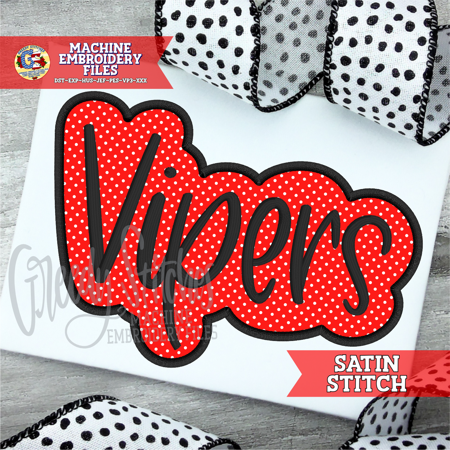 Vipers Satin Stitch Applique Embroidery Design