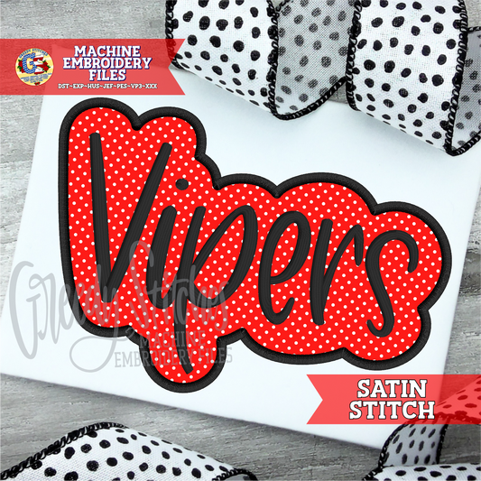 Vipers Satin Stitch Applique Embroidery Design