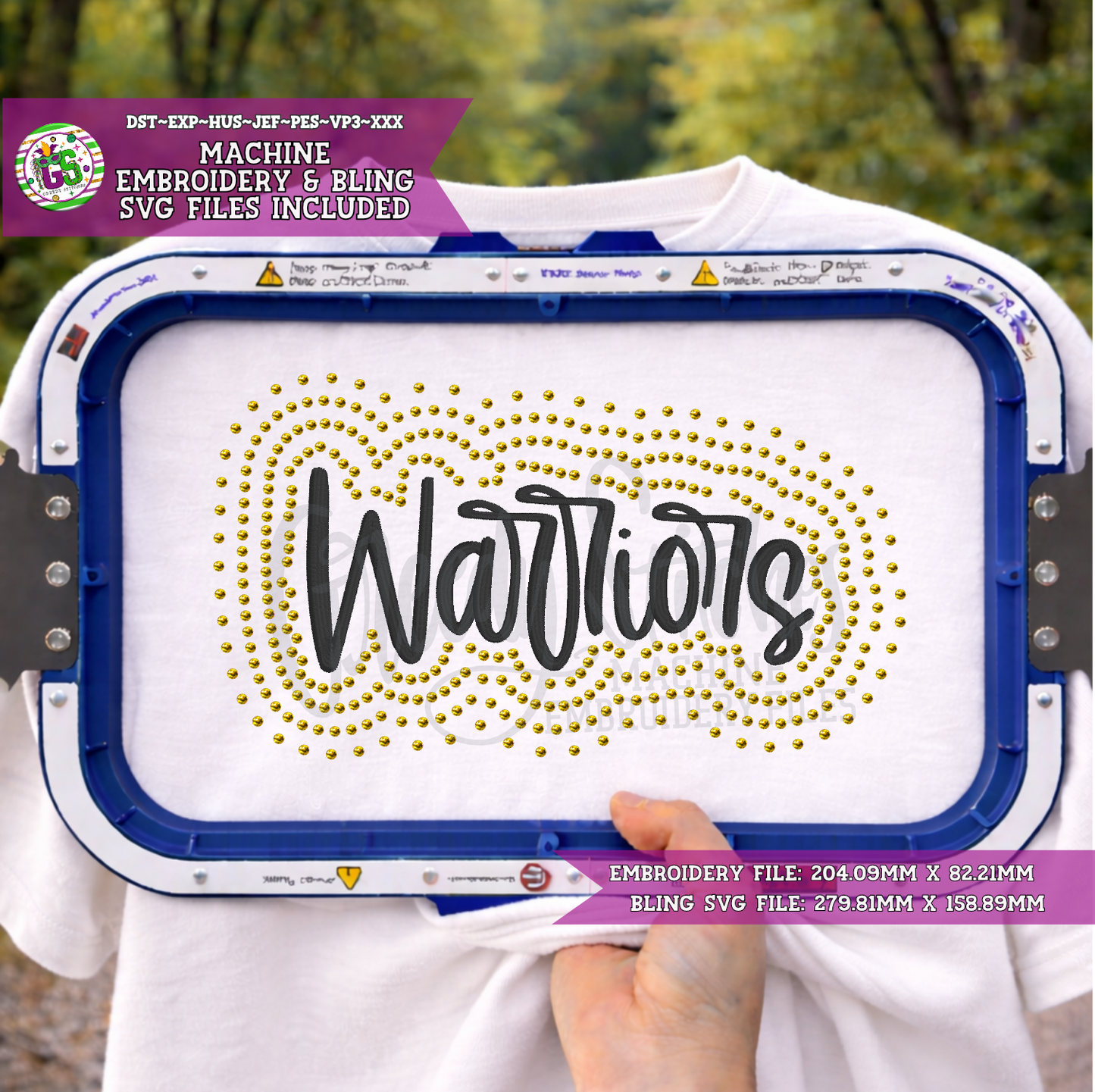 Warriors Script Bling & Machine Embroidery Design
