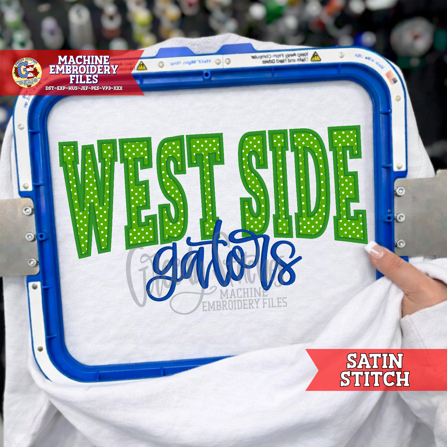 West Side Gators Satin Stitch Applique Machine Embroidery Design