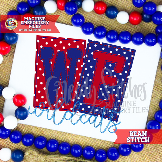 WE Wildcats Bean Stitch Applique Machine Embroidery Design - Wilmer Elementary Wildcats