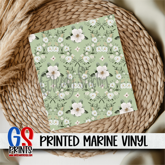 White Flowers Sage Marine Vinyl