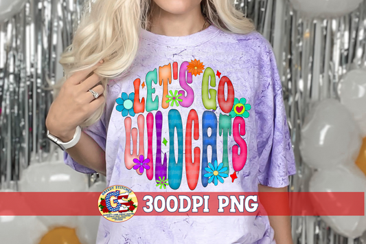 Let's Go Wildcats Retro Groovy Flowers PNG for Sublimation
