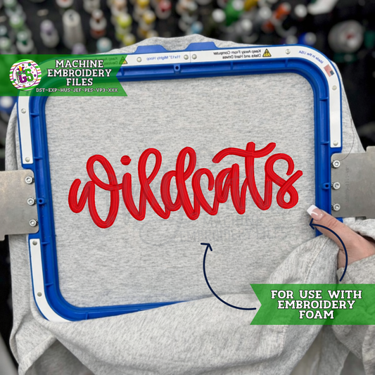 Wildcats Script PUFF FOAM Machine Embroidery Design