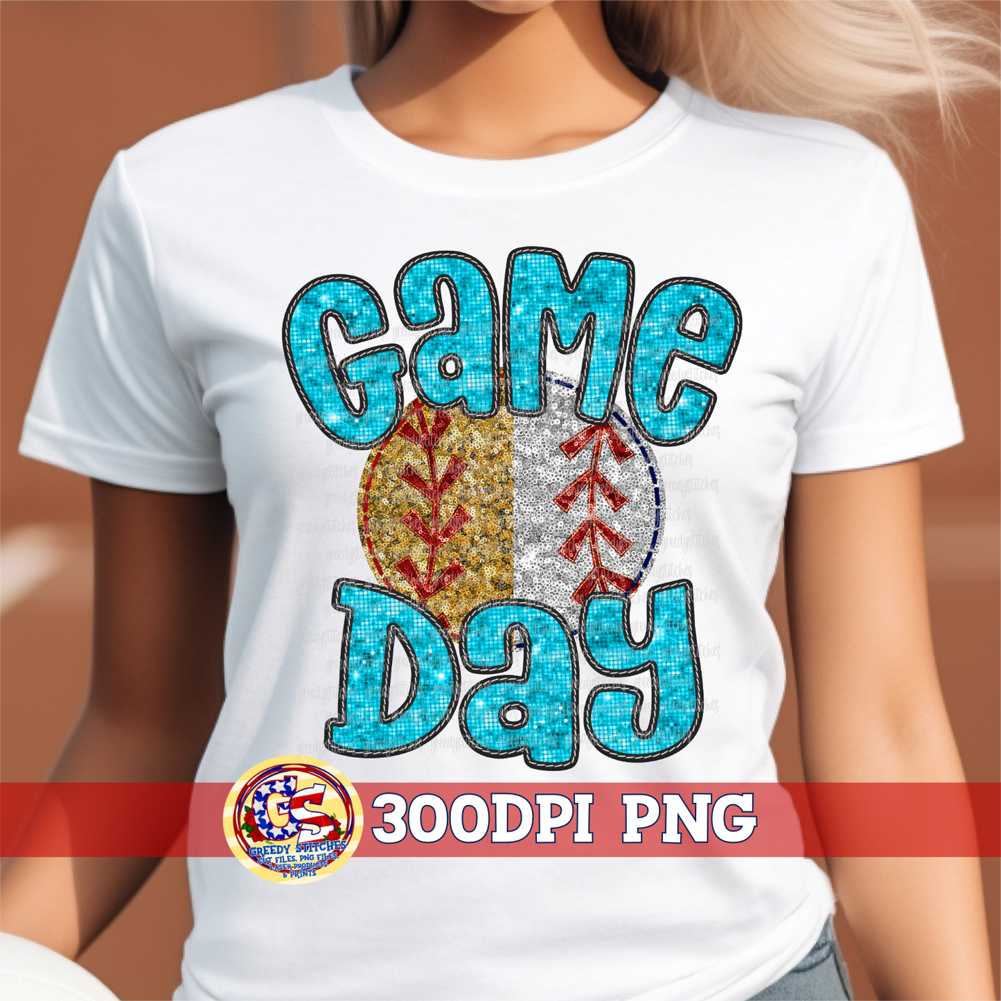 Split Softball Baseball Game Day Columbia Blue Faux Embroidery Sequins PNG