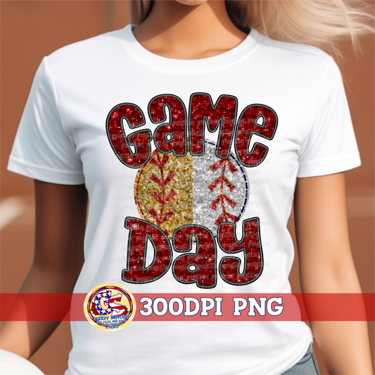 Split Softball Baseball Game Day Maroon Faux Embroidery Sequins PNG