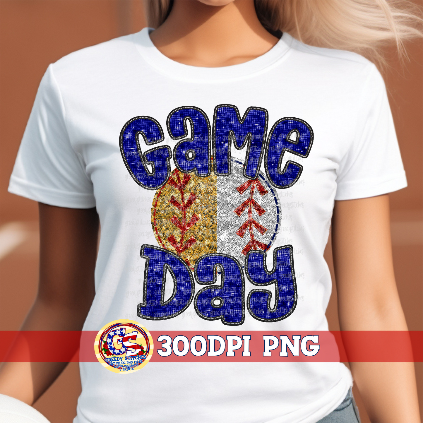 Split Softball Baseball Game Day Navy Faux Embroidery Sequins PNG