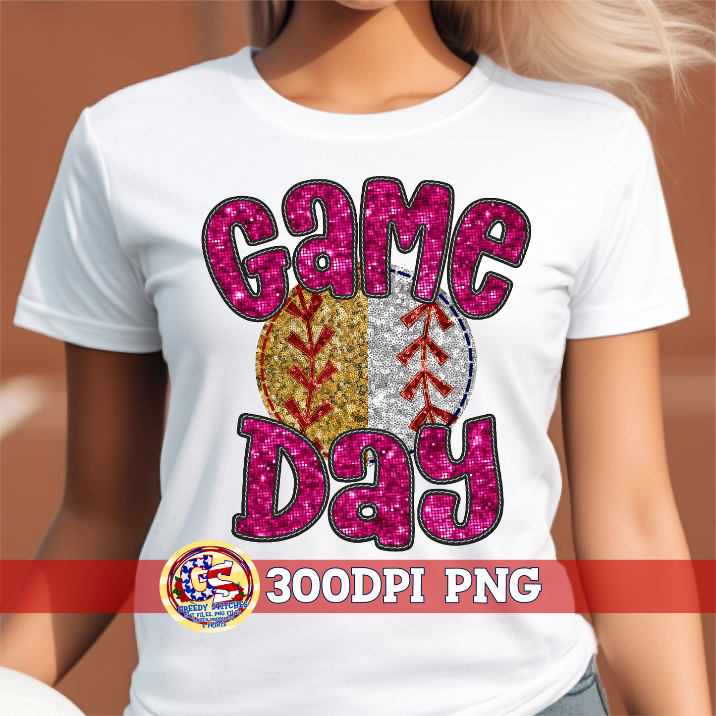 Split Softball Baseball Game Day Pink Faux Embroidery Sequins PNG