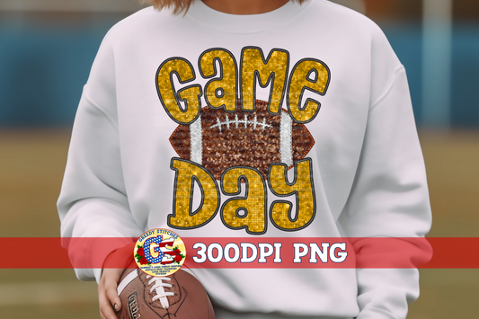 Yellow Game Day Football Faux Embroidery Sequins PNG