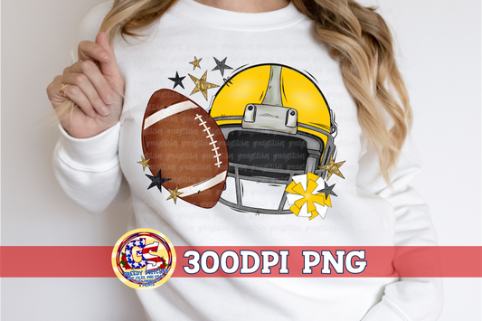 Yellow Football Helmet with Stars PNG for Sublimation