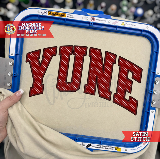 Yune Varsity Satin Stitch Applique PES DST HUS JEF EXP VP3 XXX - Picayune Schools