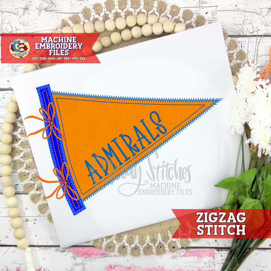 Pennant Zig Zag Stitch Applique Machine Embroidery Design