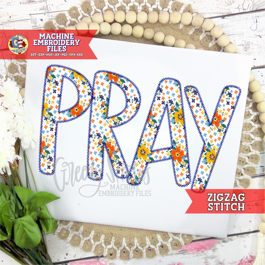 Pray Zig Zag Stitch Machine Embroidery Design