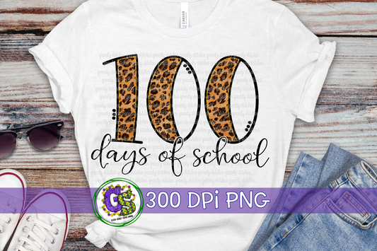 100 Days of School Leopard and Glitter PNG for Sublimation