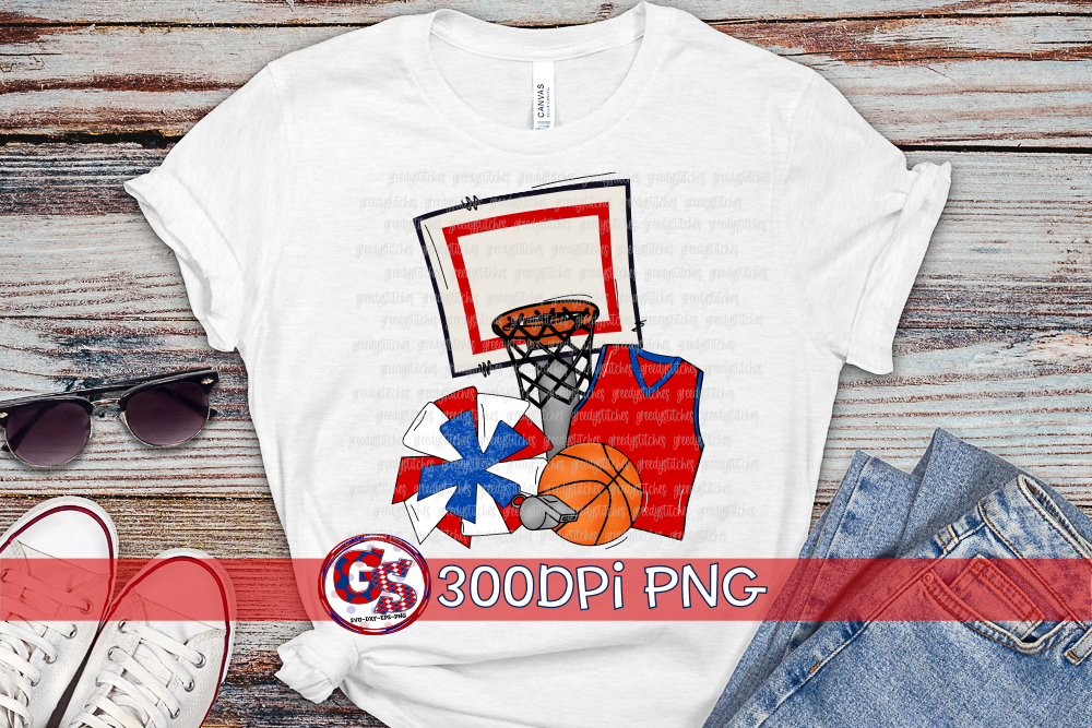 Basketball Set Royal Blue and Red PNG for Sublimation