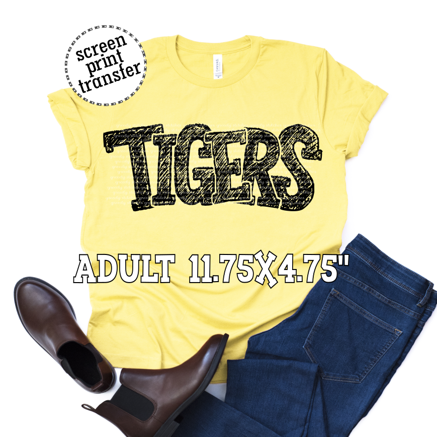 Tigers Scribble ADULT Screen Print Transfer