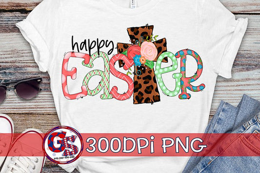 Happy Easter Cross PNG for Sublimation