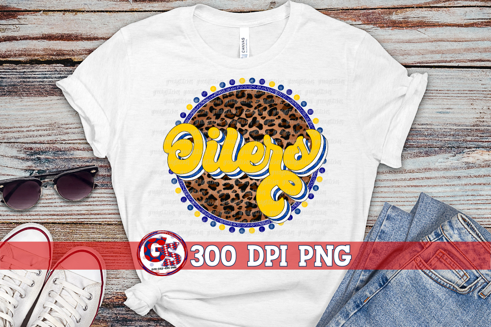 Oilers Retro Medallion Royal Yellow PNG for Sublimation