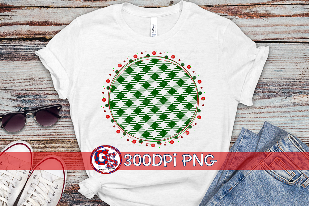 Simple Green Buffalo Plaid Christmas Scatter Medallion PNG for Sublimation