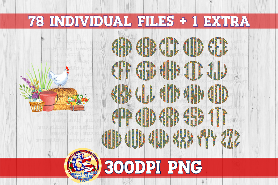 Chicken Scalloped Monogram Set PNG for Sublimation