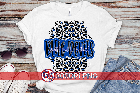 Pearl River Central Blue Devils leopard PNG for Sublimation