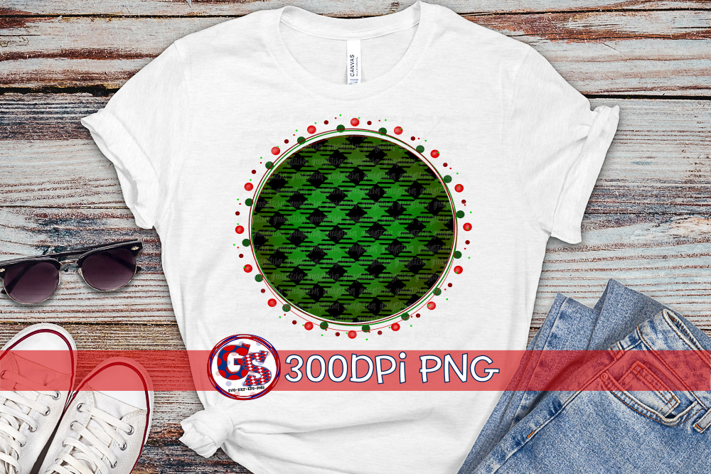Green Buffalo Plaid Christmas Scatter Medallion PNG for Sublimation