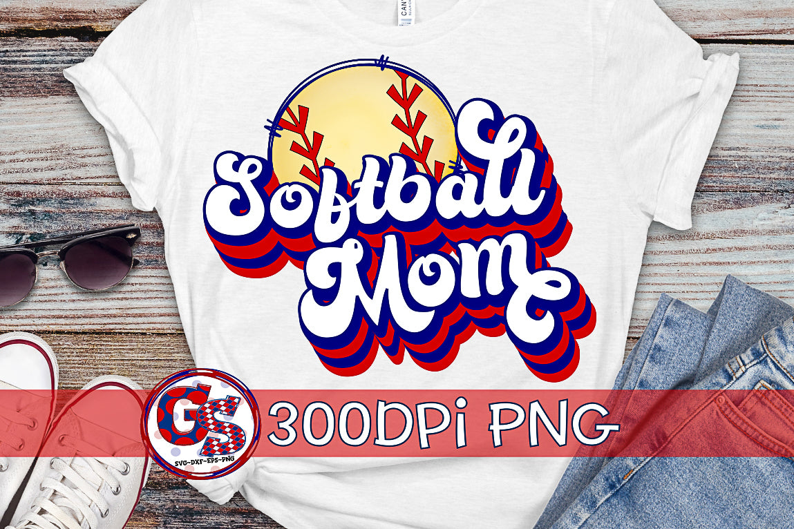 Retro Softball Mom PNG Sublimation