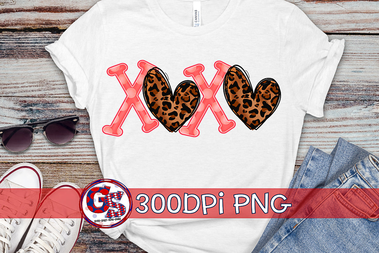 Valentine's Day XOXO Leopard PNG for Sublimation