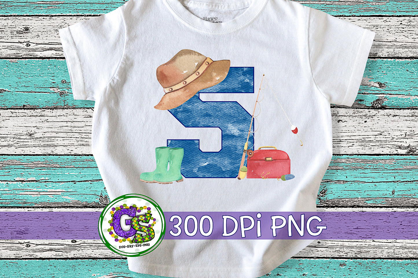 5th Fishing Birthday PNG for Sublimation