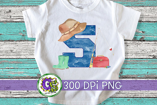 5th Fishing Birthday PNG for Sublimation
