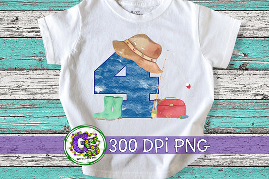 4th Fishing Birthday PNG for Sublimation