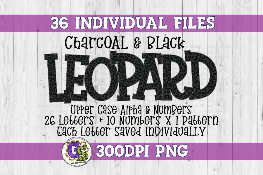 Black and Charcoal Leopard Alpha & Number Set PNG