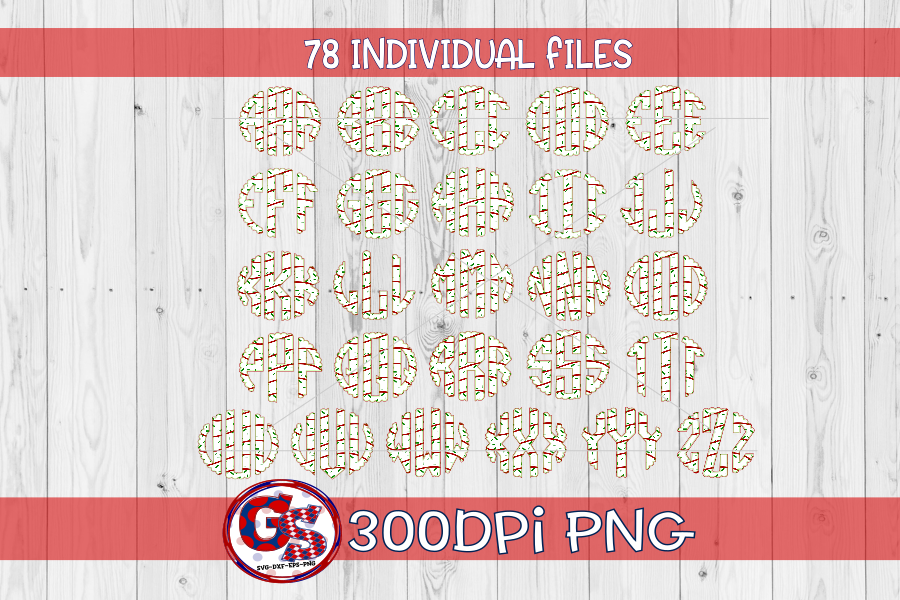 Christmas Tree Scalloped Monogram Set PNG for Sublimation