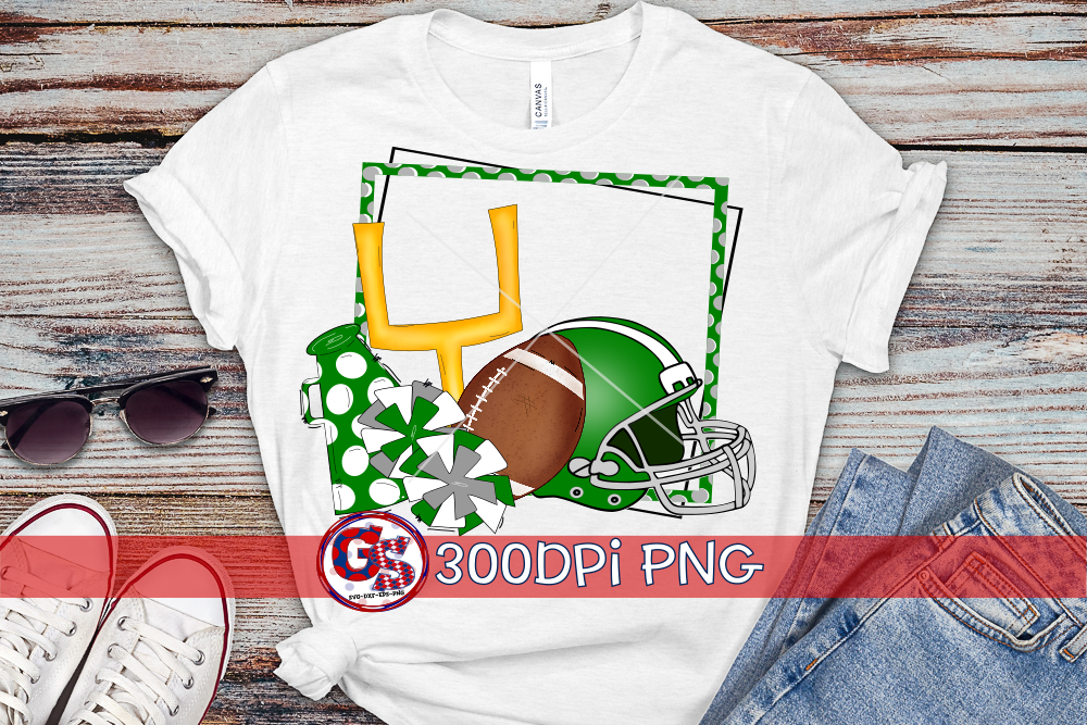 Football Frame Green & Grey PNG for Sublimation