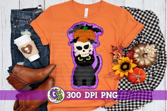 Stacked Halloween Black Cat Skull Pumpkin Bats PNG for Sublimation