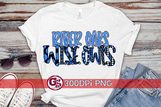 River Oaks Wise Owls word art PNG for Sublimation