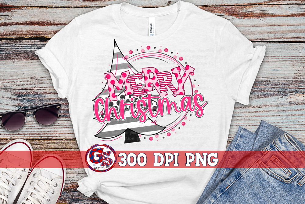 Pink Merry Christmas Tree PNG for Sublimation