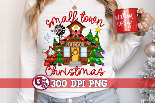 Small Town Christmas Santa School House PNG for Sublimation
