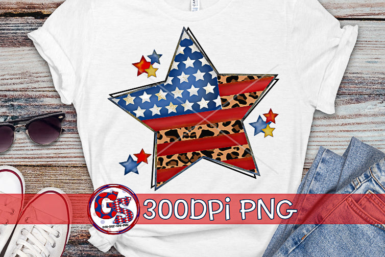 American Flag Leopard Star PNG for Sublimation