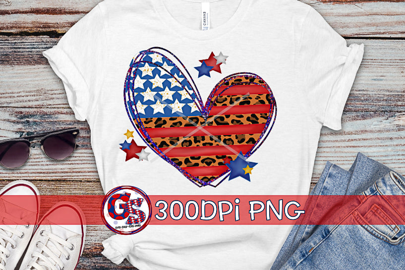 American Flag Leopard Heart PNG for Sublimation