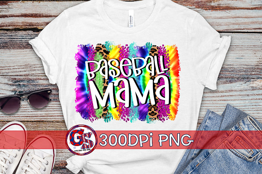Baseball Mama Tie Dye Brush Strokes PNG for Sublimation