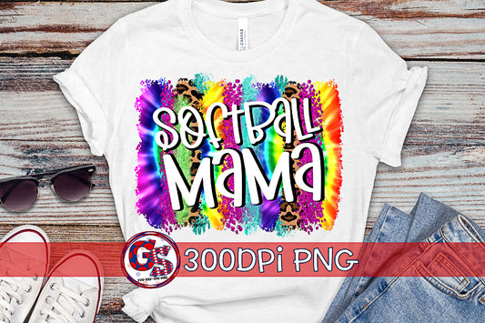 Softball Mama Tie Dye Brush Strokes PNG for Sublimation