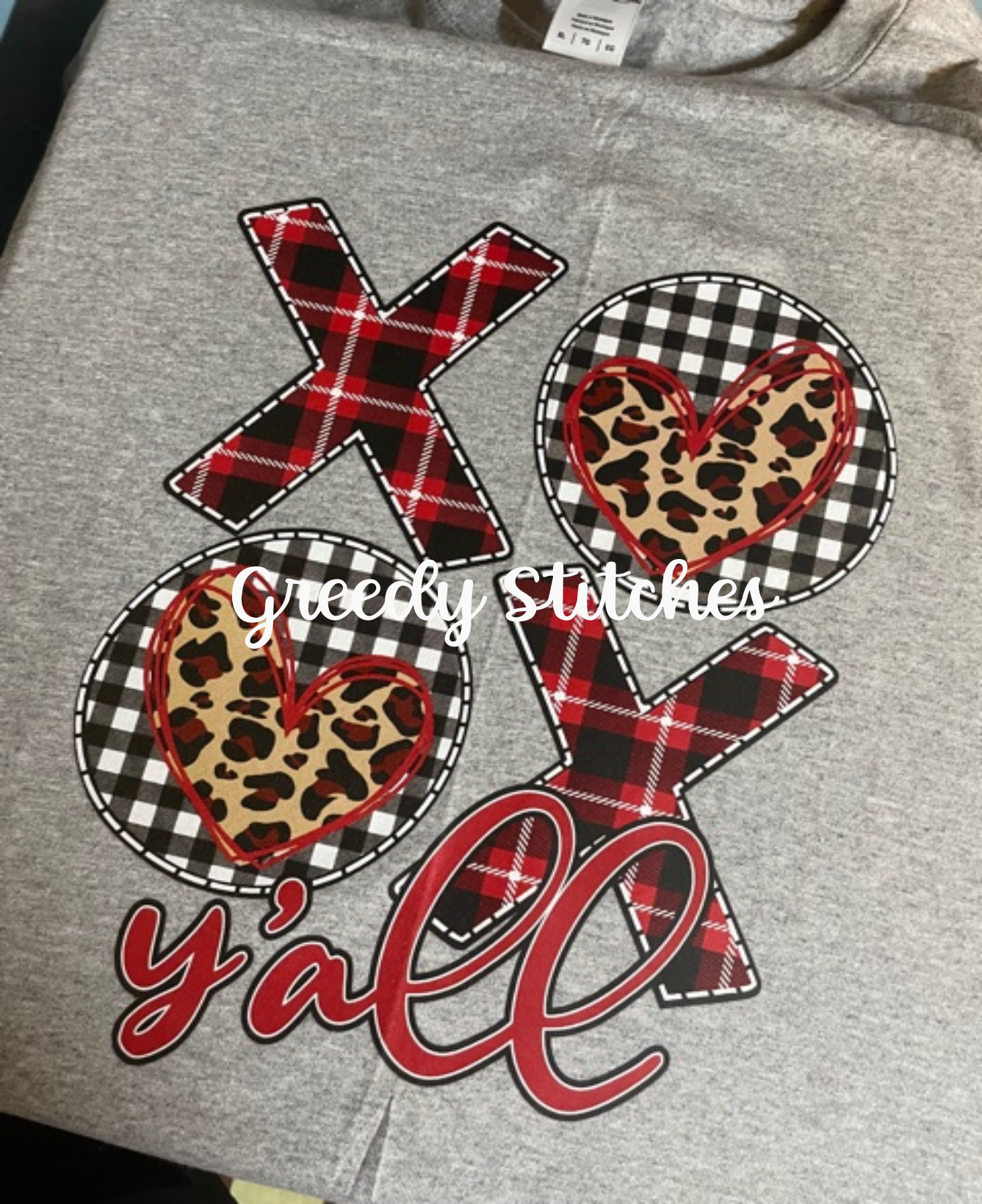 Valentine's Day XO OX Y'all Plaid ADULT Screen Print Transfer