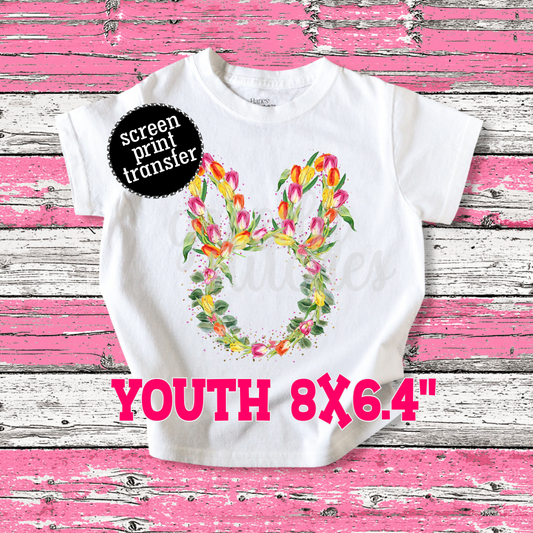 Easter Floral Bunny YOUTH Screen Print Transfer