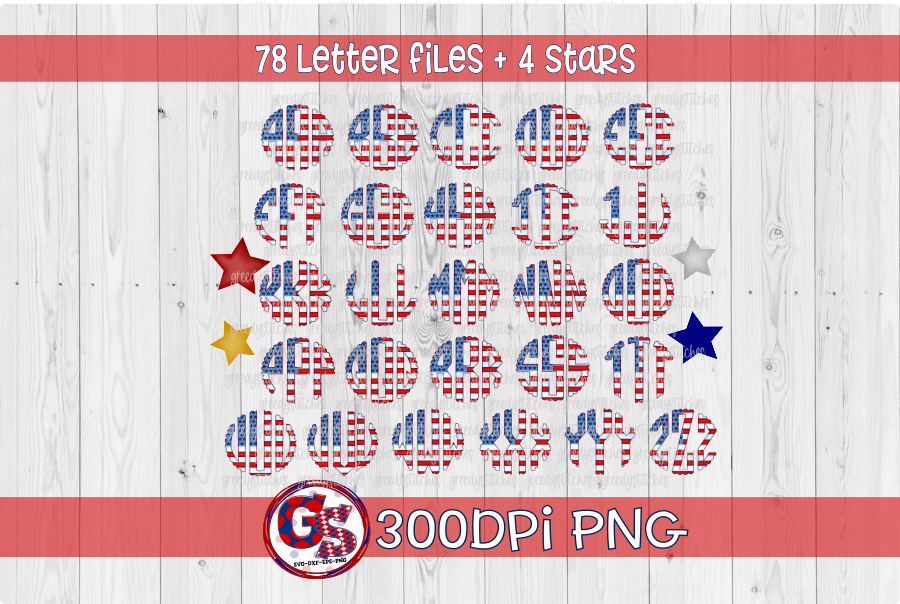 Americana Scalloped Monogram Set PNG for Sublimation
