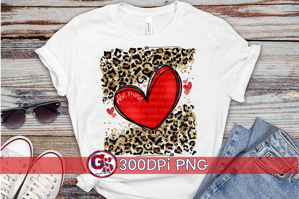 Be Mine glitter leopard PNG for Sublimation