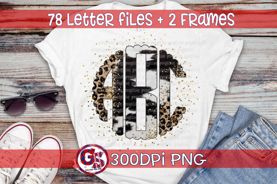 Black Cow Leopard Glitter Monogram Set PNG for Sublimation