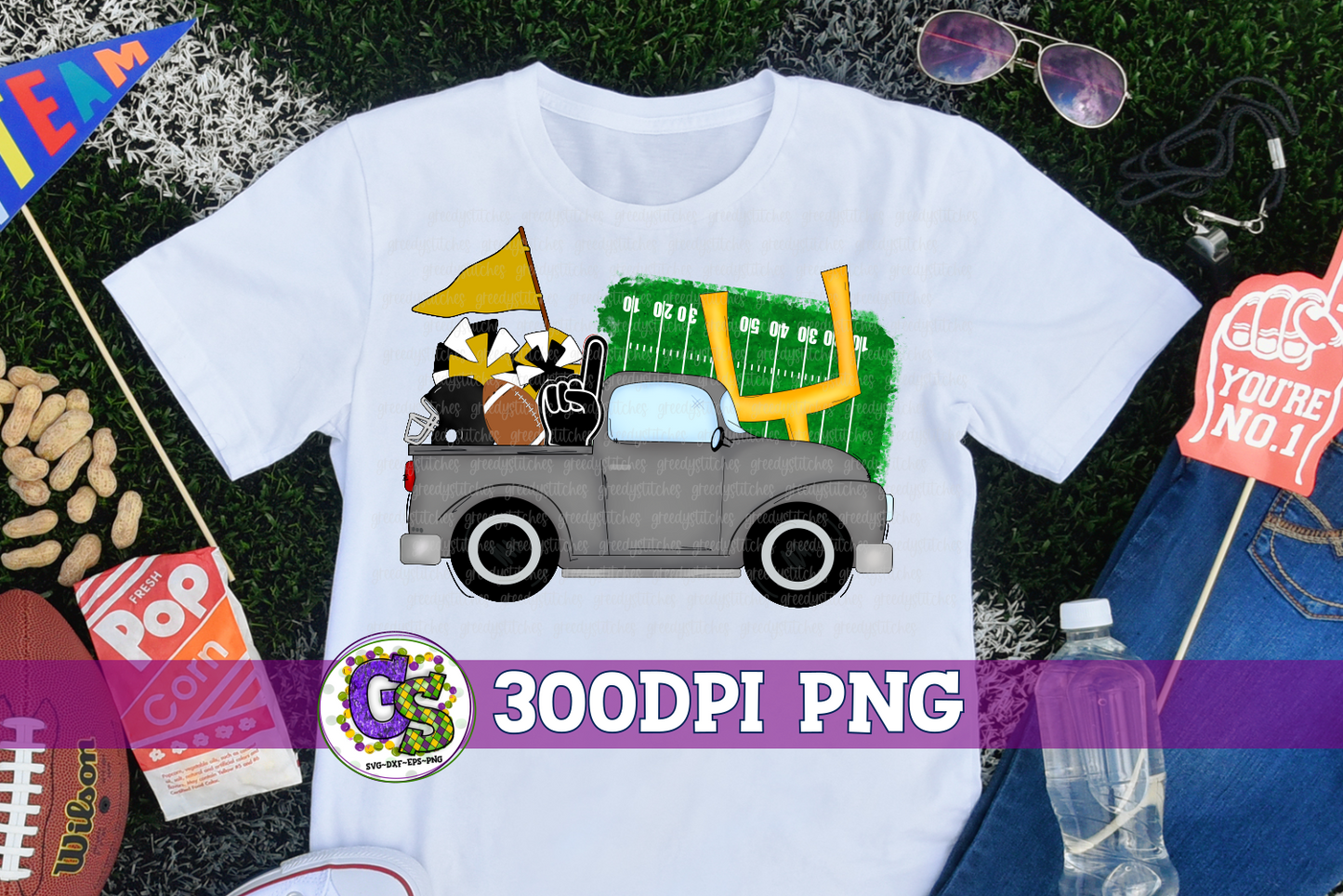 Football Truck Black Gold PNG for Sublimation